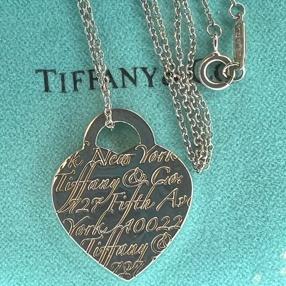 Tiffany Sterling Silver 727 Fifth Avenue New York Heart Large Charm Necklace 16” - Picture 2 of 9